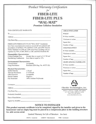 Fiberlite WallMat Warranty FIberlite Tech Cellulose Insulation