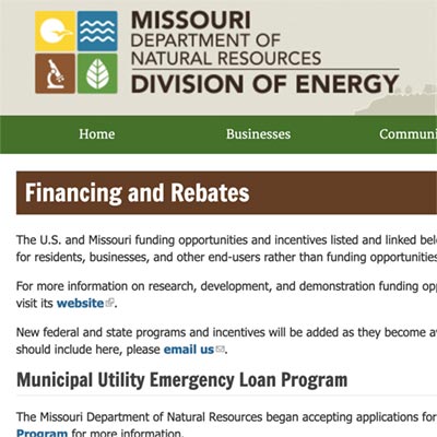 Missouri Dept of Natural Resources Div of Energy Incentives Link
