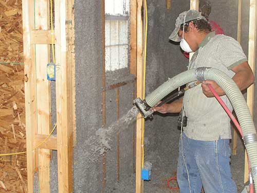 Fiber Lite cellulose insulation spray installed in exterior wall